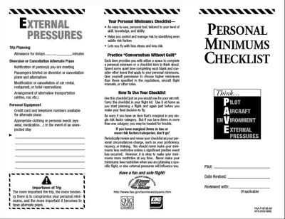 FAA/Industry Training Standards Personal and Weather Risk Assessment Guide, Appendix B, Personal Minimums Checklist Page 2
