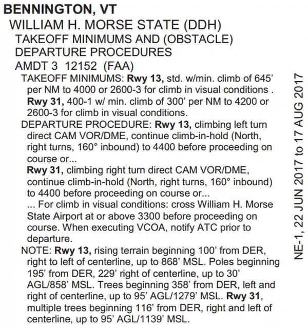 Bennington, VT Textual Departure Procedure