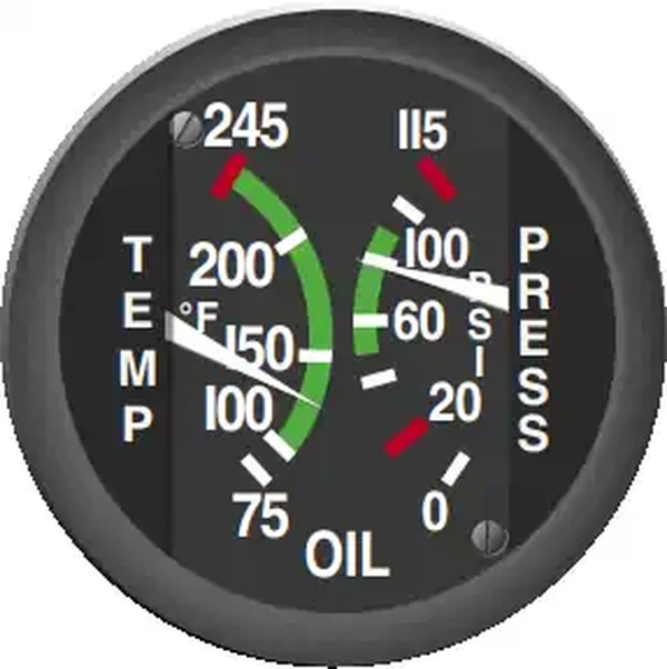 Pilot Handbook of Aeronautical Knowledge, Oil Temperature and Pressure Gauge