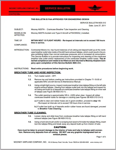 Mooney Airplane Company, Inc., Service Bulletin