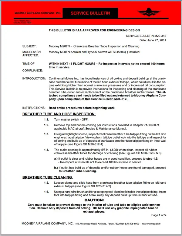 Mooney Airplane Company, Inc., Service Bulletin