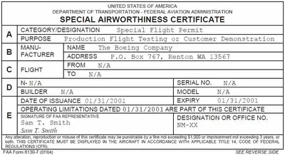 Special Airworthiness Certificate