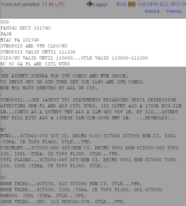 Area Forecast Header Example