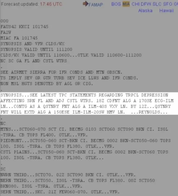Area Forecast Synopsis Example