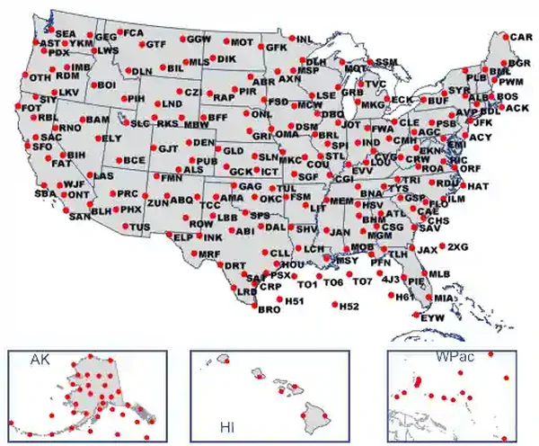 Winds and Temperatures Aloft Forecast Stations