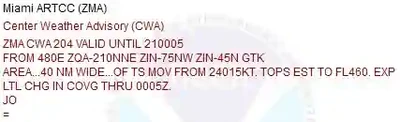 Miami (ZMA) Center Weather Advisory