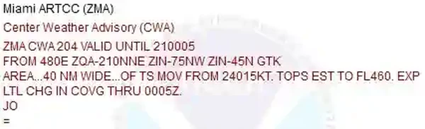 Miami (ZMA) Center Weather Advisory